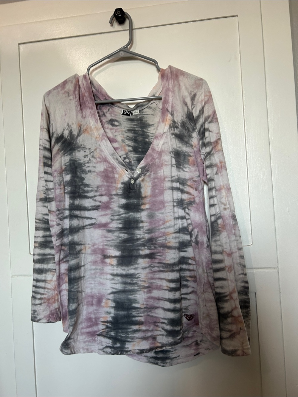 Roxy Women's Tie-Dye Long Sleeve Henley Top - Lavender & Charcoal